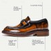 Men's Premium Cowhide Leather Loafers with Glossy Finish, Chain Detail - Formal Dress Shoes for Business, Weddings & Special Occasions