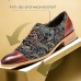 Men's Premium Sheepskin Oxford Shoes - Paisley Jacquard Fabric and Leather Lace-Up Dress Shoes for Elegant Occasions