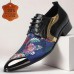 Men's Blue and Gold Floral Pattern Dress Shoes Stylish Formal Shoes for Elegant Parties and Social Gatherings