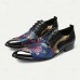 Men's Blue and Gold Floral Pattern Dress Shoes Stylish Formal Shoes for Elegant Parties and Social Gatherings