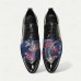 Men's Blue and Gold Floral Pattern Dress Shoes Stylish Formal Shoes for Elegant Parties and Social Gatherings