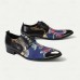 Men's Blue and Gold Floral Pattern Dress Shoes Stylish Formal Shoes for Elegant Parties and Social Gatherings
