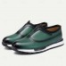 Men's Premium Cowhide Leather Slip-On Loafers Green and Black Brogue Design, Comfortable Cushioned Sole, Casual and Formal Shoes