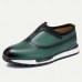 Men's Premium Cowhide Leather Slip-On Loafers Green and Black Brogue Design, Comfortable Cushioned Sole, Casual and Formal Shoes