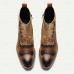 Men's Vintage Cowhide Leather Floral Brocade Ankle Boots with Button-Up Detail and Cap Toe Elegant Dress Boots for Formal and Casual Occasions