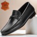 Men's Black Premium Cowhide Leather Loafers with Metal Buckle, Comfortable Slip-On Shoes for Formal and Casual Occasions
