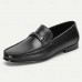 Men's Black Premium Cowhide Leather Loafers with Metal Buckle, Comfortable Slip-On Shoes for Formal and Casual Occasions