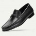 Men's Black Premium Cowhide Leather Loafers with Metal Buckle, Comfortable Slip-On Shoes for Formal and Casual Occasions