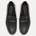 Men's Black Perforated Leather Dress Loafers with Braided Detail - Elegant Office Footwear