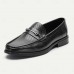 Men's Black Perforated Leather Dress Loafers with Braided Detail - Elegant Office Footwear