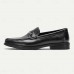Men's Black Perforated Leather Dress Loafers with Braided Detail - Elegant Office Footwear