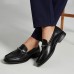 Men's Black Perforated Leather Dress Loafers with Braided Detail - Elegant Office Footwear