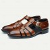 Men's Brown Premium Cowhide Leather Sandals Open-Toe Gladiator Style with Buckle Closure, Comfortable and Breathable Casual Shoes for Summer