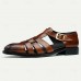 Men's Brown Premium Cowhide Leather Sandals Open-Toe Gladiator Style with Buckle Closure, Comfortable and Breathable Casual Shoes for Summer