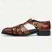 Men's Brown Premium Cowhide Leather Sandals Open-Toe Gladiator Style with Buckle Closure, Comfortable and Breathable Casual Shoes for Summer