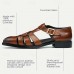 Men's Brown Premium Cowhide Leather Sandals Open-Toe Gladiator Style with Buckle Closure, Comfortable and Breathable Casual Shoes for Summer