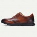Men's Premium Cowhide Leather Oxford Shoes Perforated Lace-Up Casual Dress Shoes for Business and Formal Events