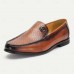 Men's Brown Leather Loafers Elegant Slip-On Dress Shoes with Metal Detail
