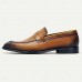 Men's Brown Leather Loafers Elegant Slip-On Dress Shoes with Metal Detail