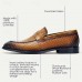 Men's Brown Leather Loafers Elegant Slip-On Dress Shoes with Metal Detail