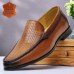 Men's Brown Leather Loafers Elegant Slip-On Dress Shoes with Metal Detail
