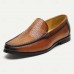 Men's Brown Leather Loafers Elegant Slip-On Dress Shoes with Metal Detail