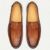 Men's Brown Leather Loafers Elegant Slip-On Dress Shoes with Metal Detail