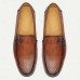 Men's Brown Leather Loafers Elegant Slip-On Dress Shoes with Metal Detail