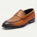 Men's Brown Leather Loafers Elegant Slip-On Dress Shoes with Metal Detail