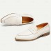 Elegant Men's White Leather Loafers with Classic Penny Slot - Perfect for Business Casual and Formal Occasions