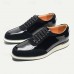 Men's Black Lace-Up Shoes in Patent Leather and Suede with White Sole Premium Cowhide Dress Shoes for Stylish Casual and Formal Wear