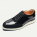 Men's Black Lace-Up Shoes in Patent Leather and Suede with White Sole Premium Cowhide Dress Shoes for Stylish Casual and Formal Wear