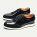 Men's Black Lace-Up Shoes in Patent Leather and Suede with White Sole Premium Cowhide Dress Shoes for Stylish Casual and Formal Wear