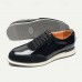 Men's Black Lace-Up Shoes in Patent Leather and Suede with White Sole Premium Cowhide Dress Shoes for Stylish Casual and Formal Wear