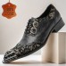 Men's Black Leather Lace-Up Dress Shoes Premium Cowhide with Floral Embroidery and Metal Studded Toe Cap for Formal Events and Parties