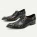 Men's Black Leather Lace-Up Dress Shoes Premium Cowhide with Floral Embroidery and Metal Studded Toe Cap for Formal Events and Parties