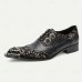 Men's Black Leather Lace-Up Dress Shoes Premium Cowhide with Floral Embroidery and Metal Studded Toe Cap for Formal Events and Parties