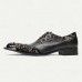 Men's Black Leather Lace-Up Dress Shoes Premium Cowhide with Floral Embroidery and Metal Studded Toe Cap for Formal Events and Parties