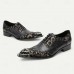 Men's Black Leather Lace-Up Dress Shoes Premium Cowhide with Floral Embroidery and Metal Studded Toe Cap for Formal Events and Parties