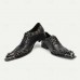 Men's Black Leather Lace-Up Dress Shoes Premium Cowhide with Floral Embroidery and Metal Studded Toe Cap for Formal Events and Parties