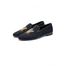 Black Embroidered Velvet Trio Antique Slip-on Shoes
