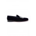Blue Embroidered Velvet Slip-on Shoes