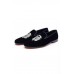 Blue Embroidered Velvet Slip-on Shoes