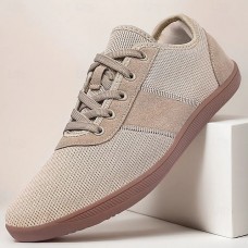 Men's Beige Mesh Barefoot Shoes Breathable, Flexible Comfort with Lace-Up Design for Outdoor & Everyday Use