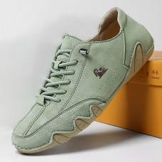 Men's Green Casual Lace-Up Faux Leather Sneakers with Hand-Sewn Sole Lightweight and Comfortable Walking Shoes for Everyday Wear