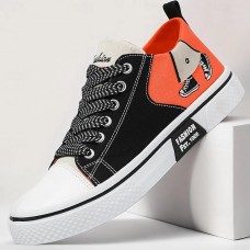 Men's Black and Orange Fashion Sneakers with Bold Print and Lace-up Design - Trendy, Casual, Ideal for Streetwear and Everyday Comfort