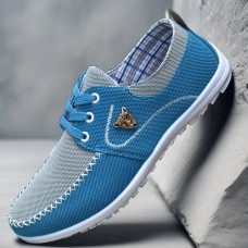 Men's Blue Casual Lace-Up Sneakers - Lightweight Mesh Shoes for Comfortable Everyday Wear