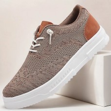 Men's Brown Knit Sneakers with White Sole and Premium Leather Accents Comfortable Casual Shoes for Everyday Wear