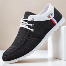 Men's Black Checkered Sneakers Breathable Nylon Lace-Up Shoes for Casual and Smart-Casual Occasions