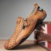 Men's Breathable Faux Leather Slip-On Casual Shoes Vintage Style Loafers with Zipper & Perforated Design for Driving, Walking & Daily Wear